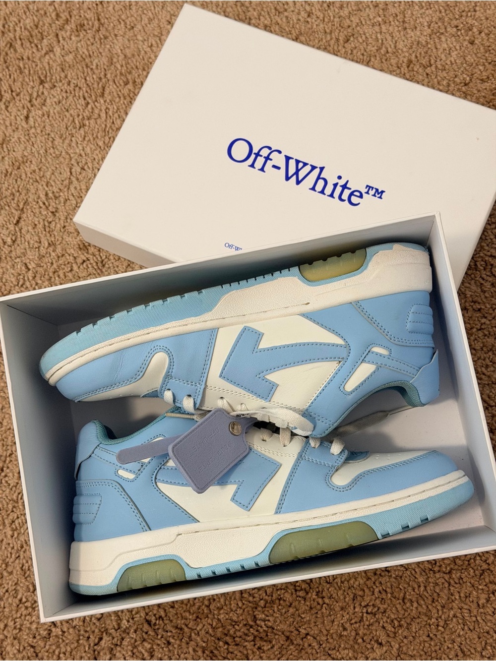 Off-White Sky Blue and White Low-Top Sneakers
